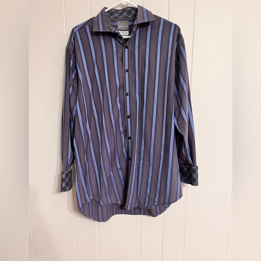 Thomas Dean Button Down Sz L Blue